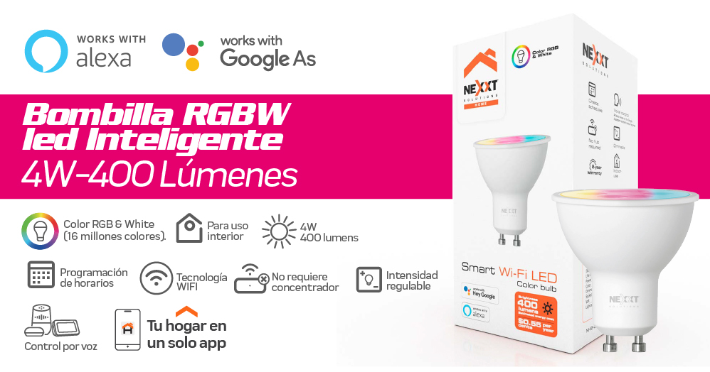 Bombilla led RGBW inteligente 4W- 400 lúmenes-Interior