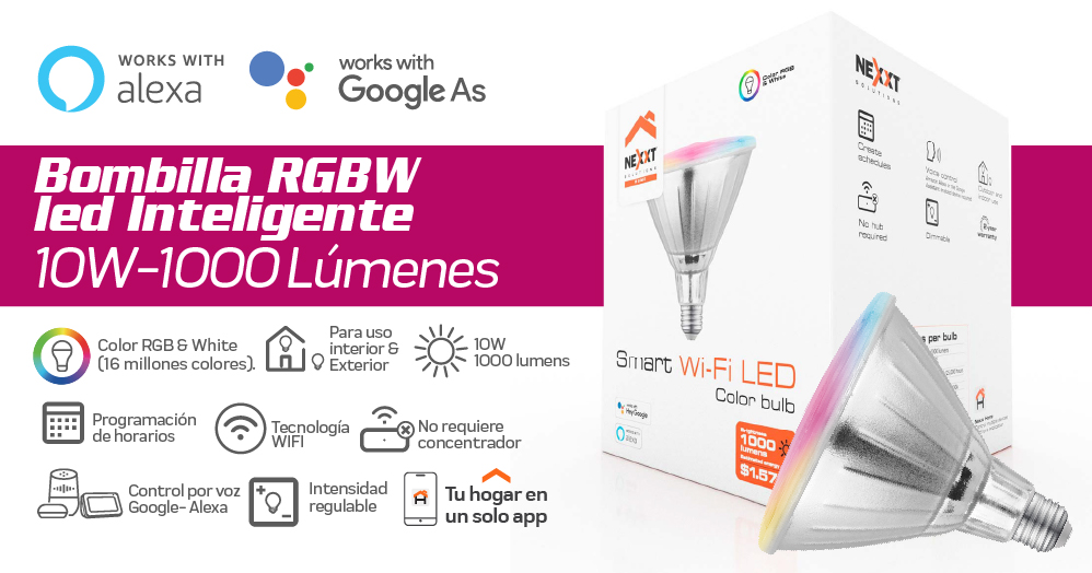 Bombilla led RGBW inteligente 10W- 1000 lúmenes-Interior & Exterior