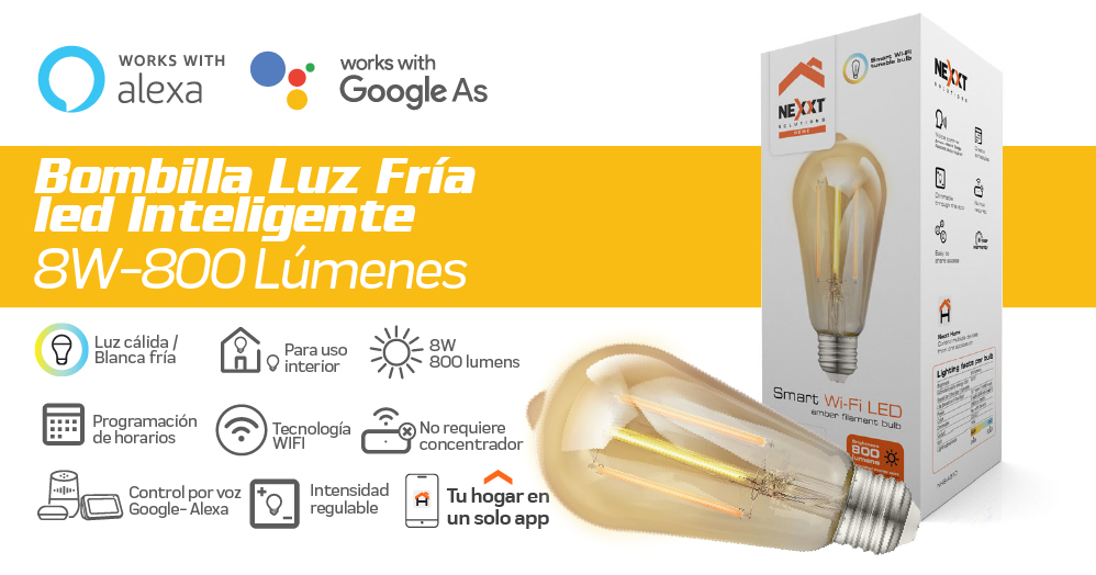 Bombilla led Luz Fría inteligente 8W- 800 lúmenes-Uso Interior Nexxt