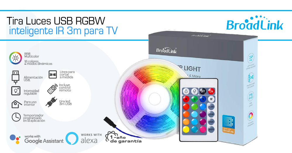 Tira de Luces IR 3m Broadlink Usb  para TV + Control