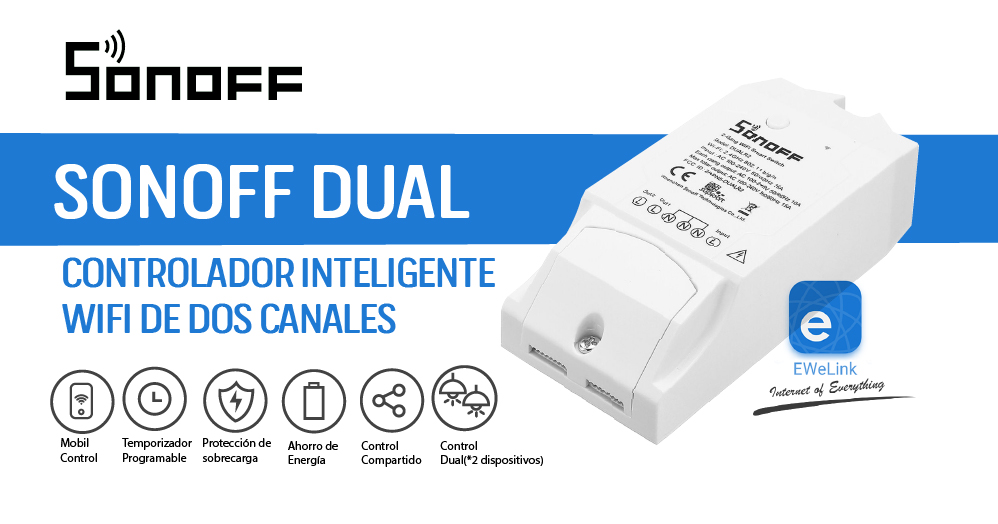 Sonoff Dual Controlador Inteligente Wifi de 2 Canales