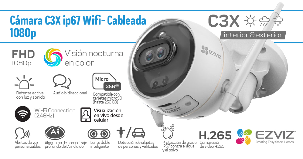 Cámara C3X ip67 Ezviz Wifi y Cableada 1080p