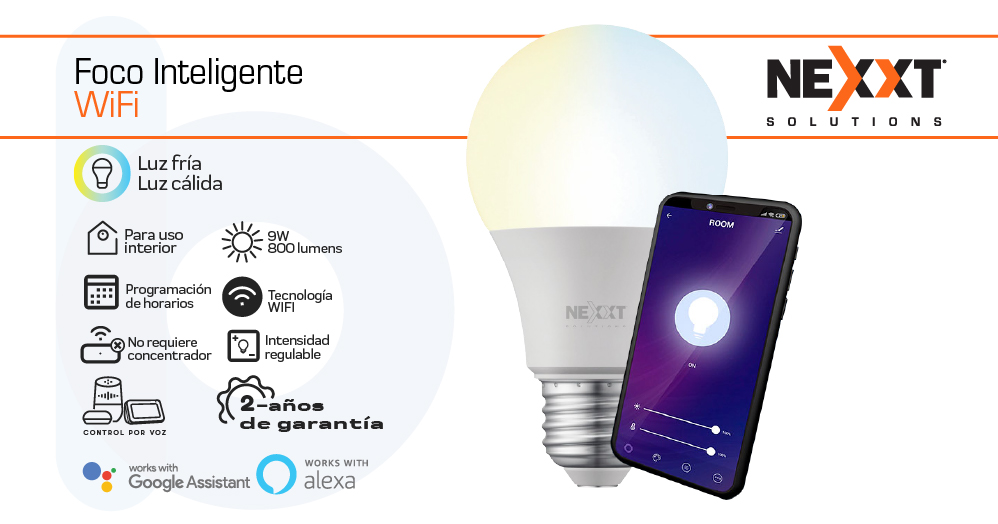 Luz Fría y Cálida -Foco Inteligente Nexxt Wifi