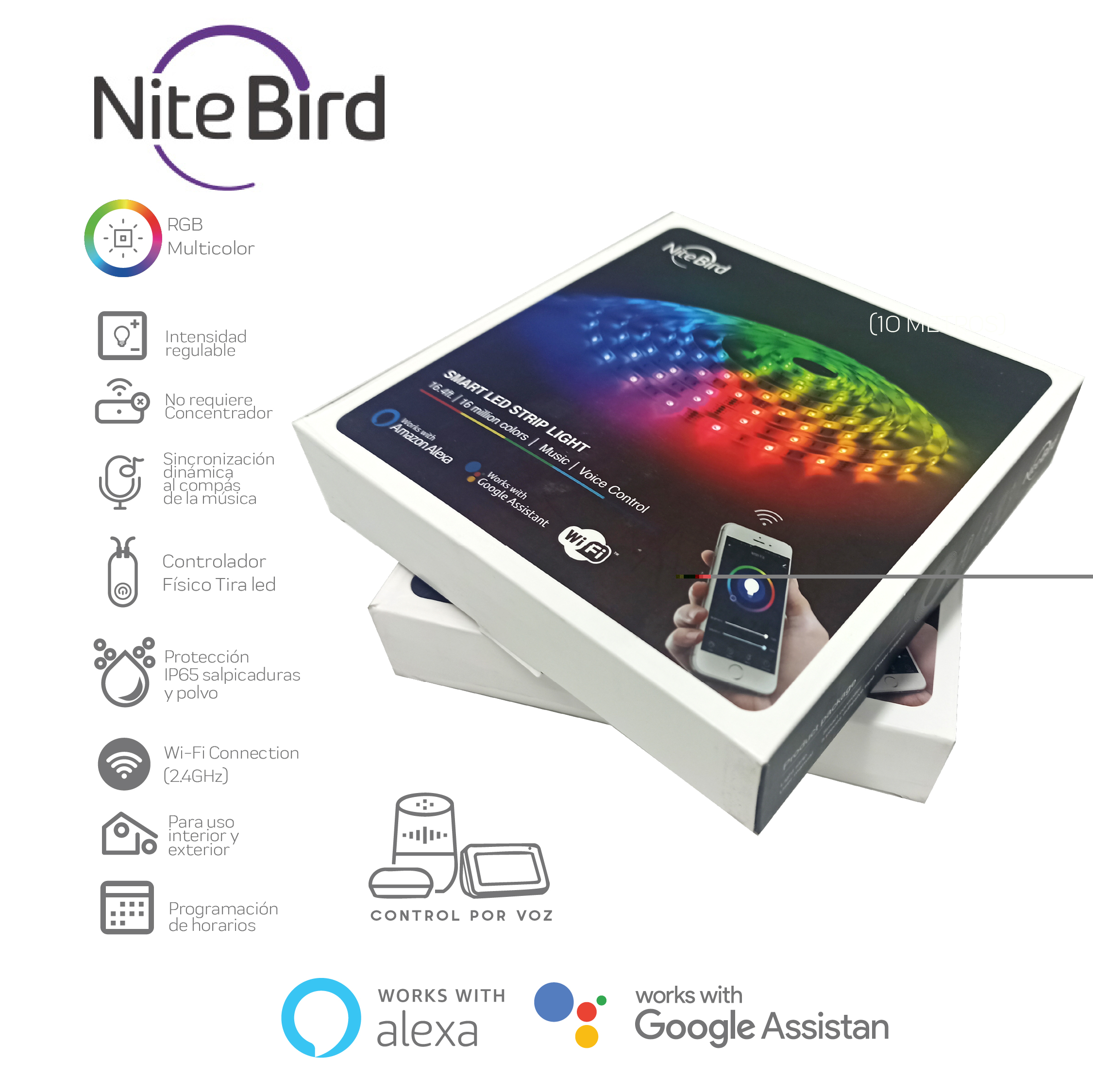 Tira de Luces Inteligente RGB-Wifi  5m NiteBird ip65