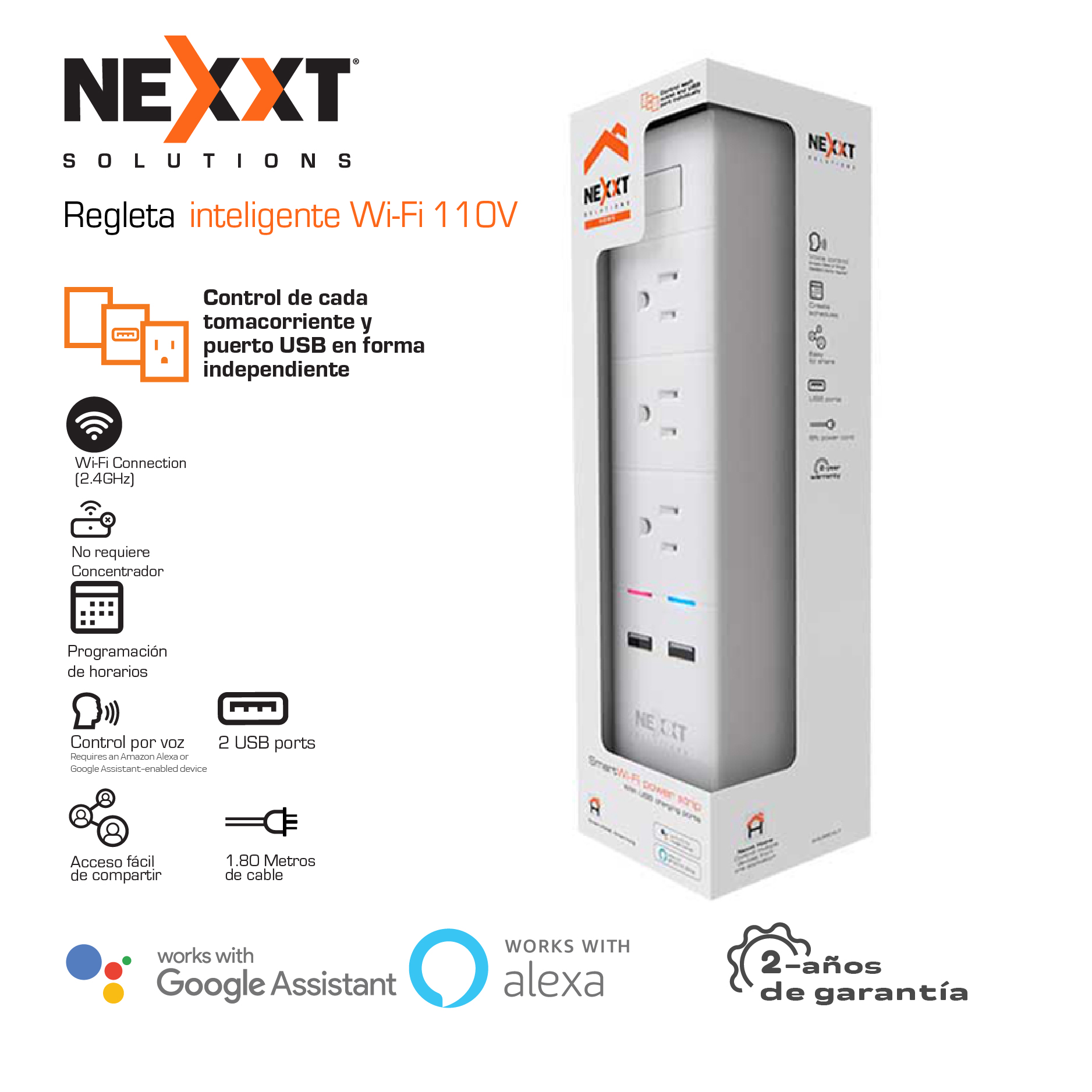 Regleta inteligente Nexxt con Wi-Fi y asistente de voz - iCon