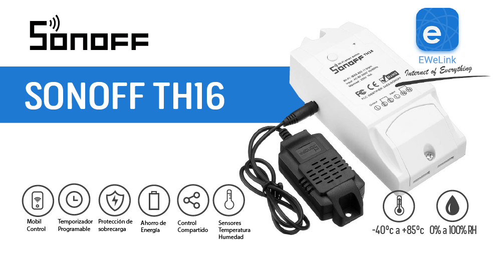 Sonoff TH16 Controlador Inteligente Wifi 15A + Sensor Si7021