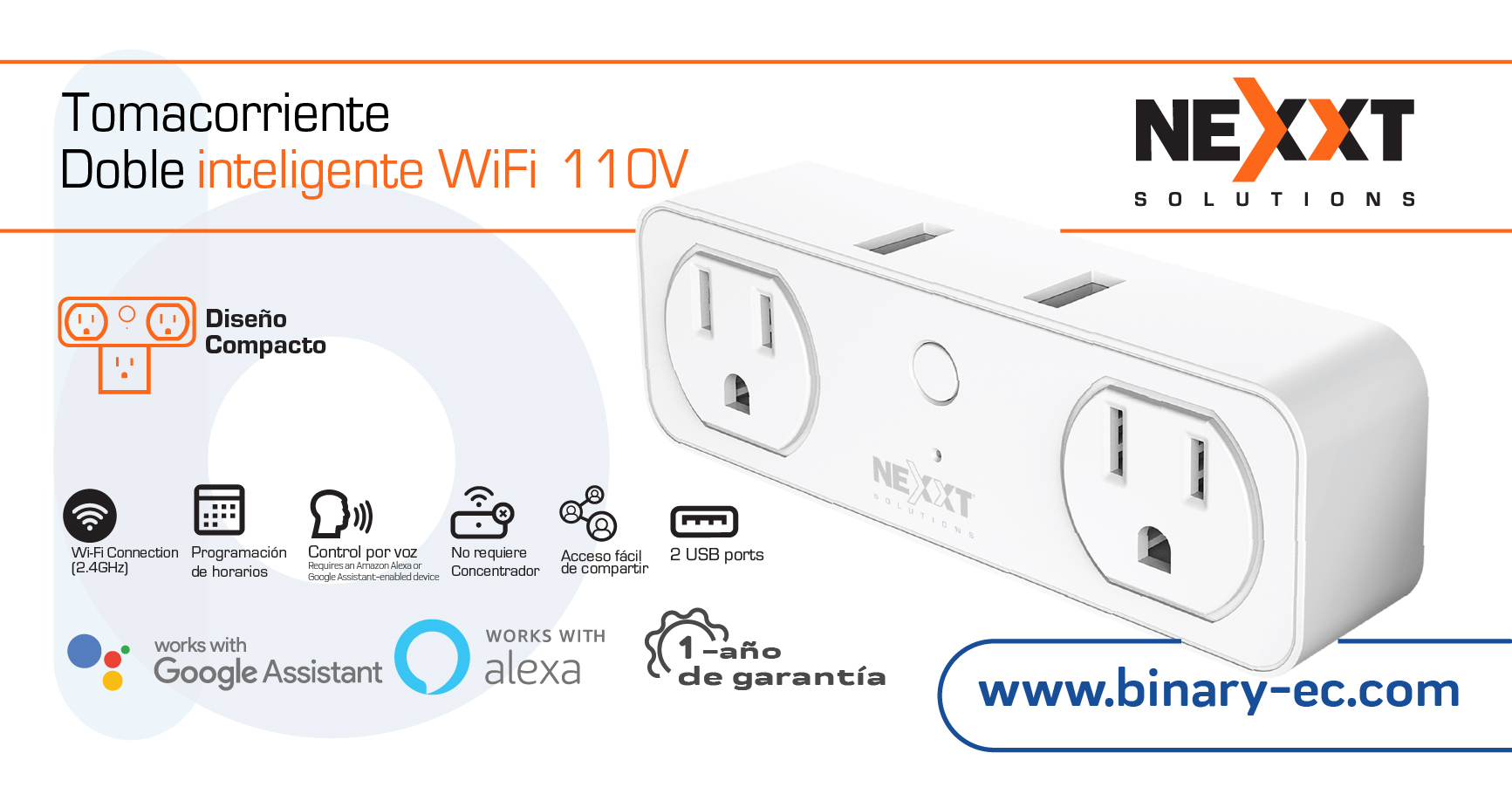 Enchufe Inteligente Wi Fi empotrable Nexxt Con USB - Nexxt S